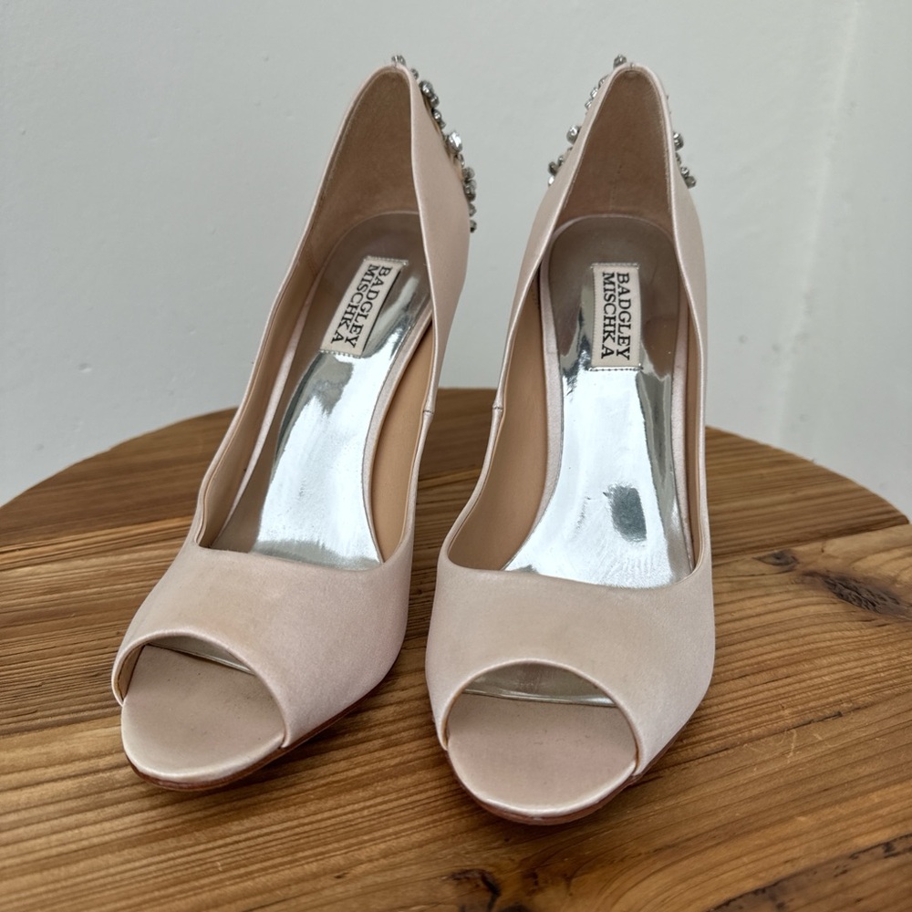 Badgley Mischka Blush Peep Toe Heels with Embellishments